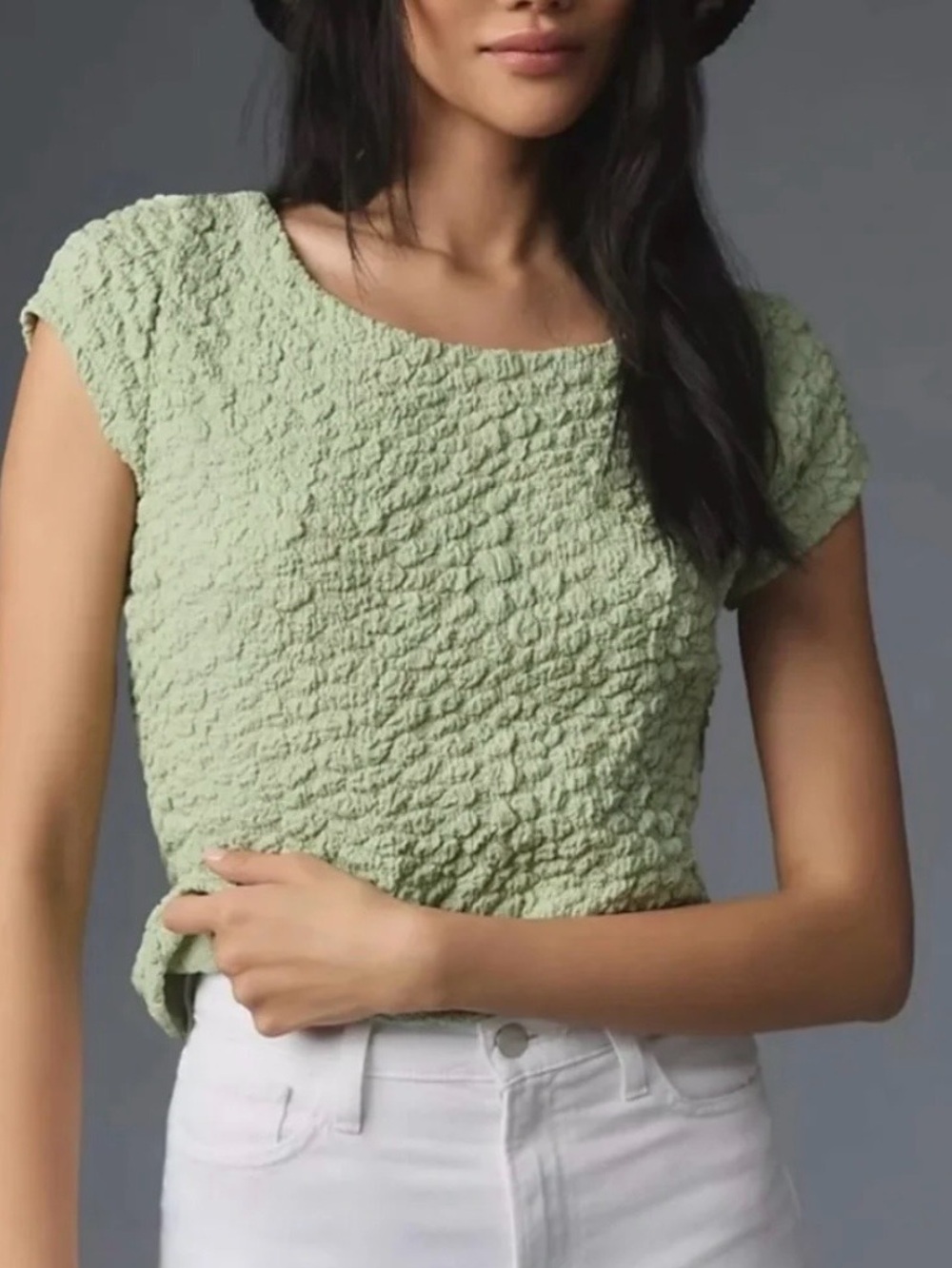 Anthropologie Maeve Socialite Popcorn Small Light Green Shirt Sz M